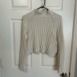 Cream Ribbed Mock Neck Women’s Sweater